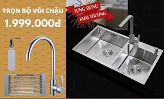Combo chậu rửa chén + vòi nóng lạnh+ rổ + bình xà phòng 2