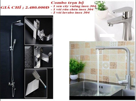 Combo sen cây nóng lạnh + vòi lavabo + vòi chén