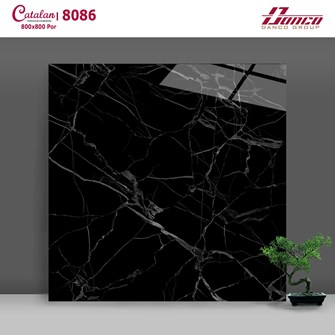 Đá bóng kiếng Đen vân trắng Catalan 80x80cm 8086