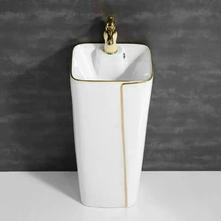Lavabo trụ trắng  viền vàng