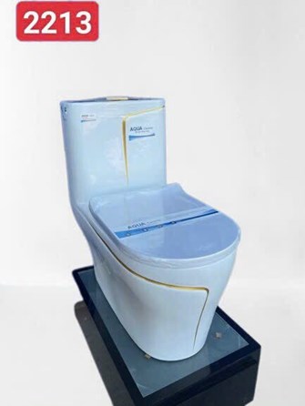 Bồn cầu liền khối AQUA Trắng viền vàng