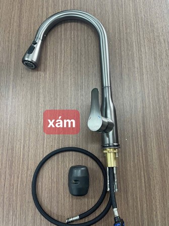 Vòi rửa chén nóng lạnh dây rút xám SD03